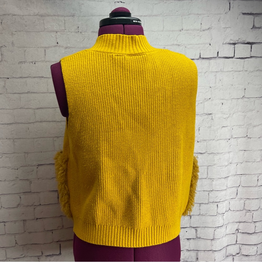 Anthropologie Mustard Yellow Fuzzy Pocket Knit Vest - Picture 3 of 5